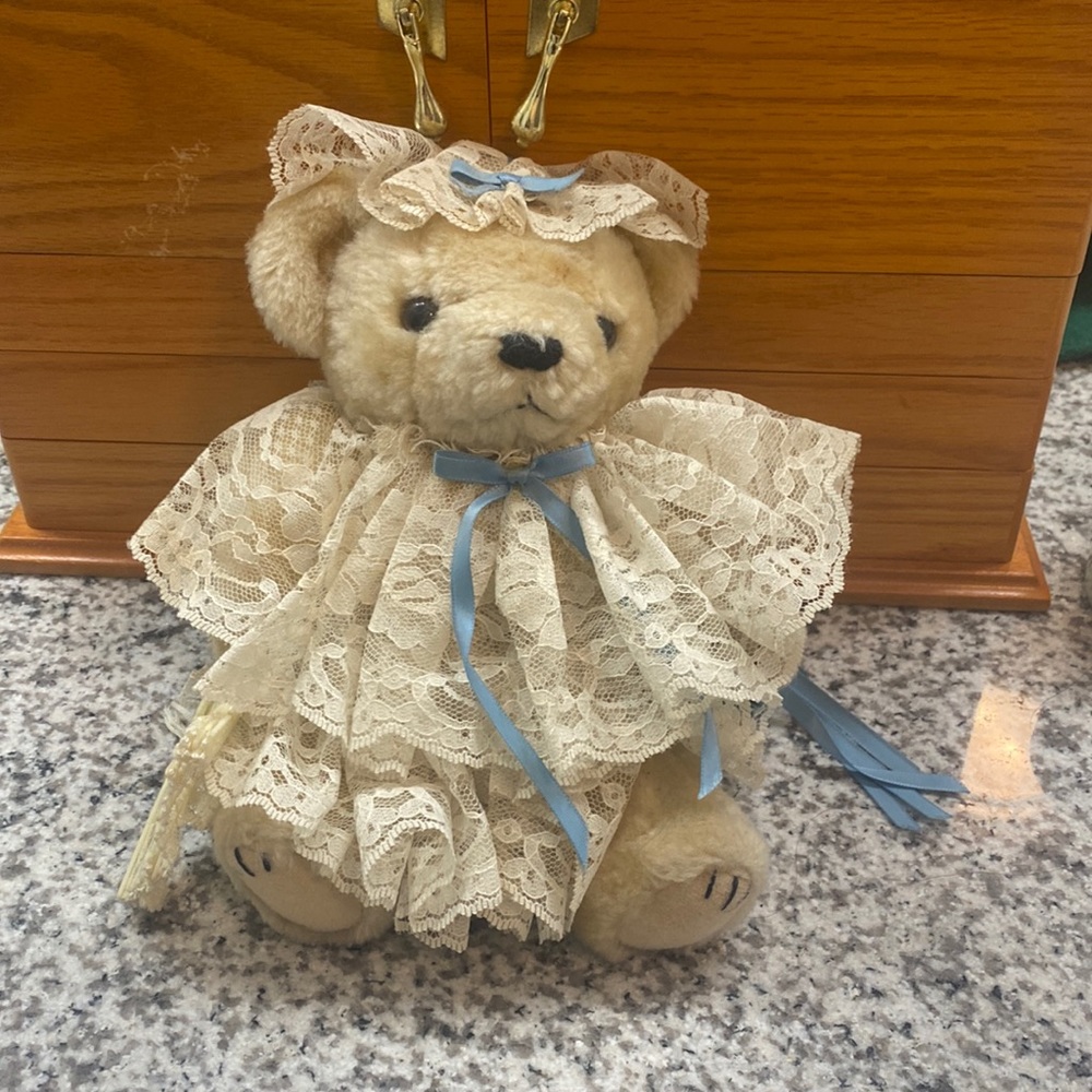 Vintage Teddy Bear with Hat and Fan